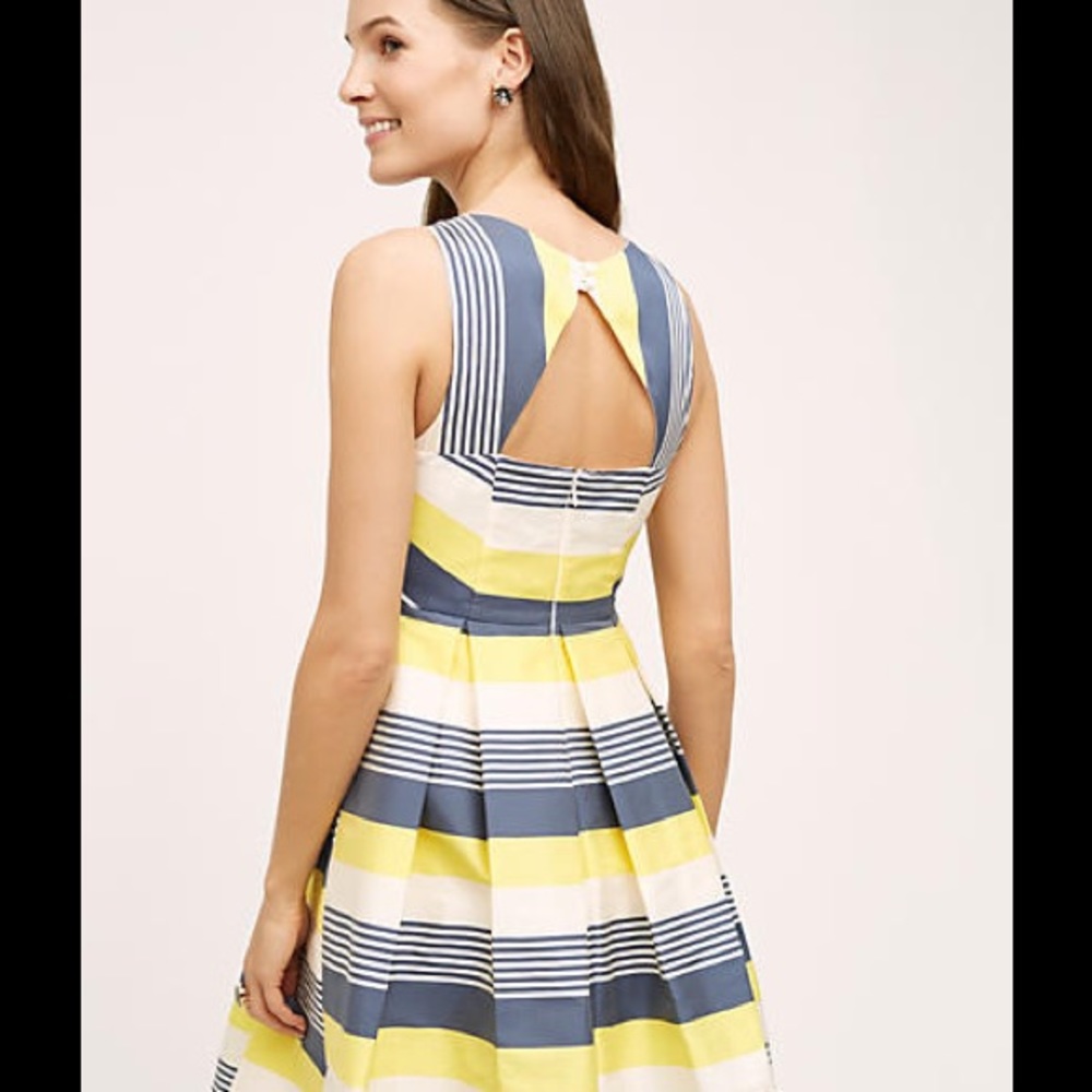 Eva Franco Madie Fit and Flare Summer Occasion Dress in Yellow/Blue Petite, 12 - Picture 2 of 4